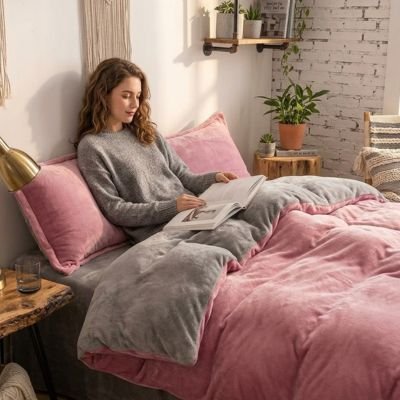Housse de couette flanelle ultra douce rose 180x220cm