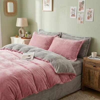 Housse de couette flanelle ultra douce rose 200x230cm