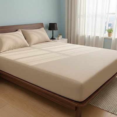 Housse de matelas imperméable et respirante beige 140x200x25cm