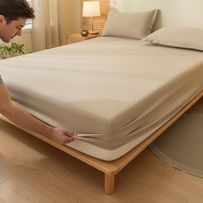 Housse de matelas imperméable et respirante beige 90x200x25cm