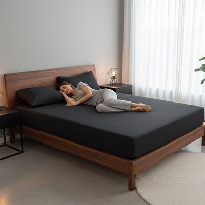 Housse de matelas imperméable et respirante gris foncé 90x200x25cm