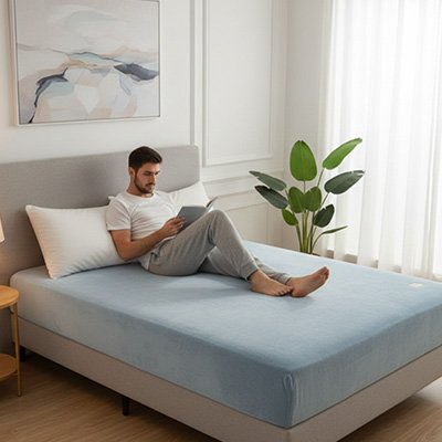 Housse de matelas imperméable respirante bleu clair 150x200cm