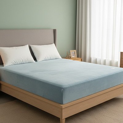 Housse de matelas imperméable respirante bleu clair 180x200cm