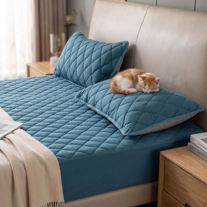 Taie d'oreiller premium coton doux bleu avec petit chat sur l'oreiller